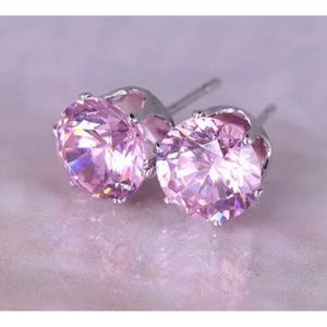 🏷️ Hypoallergenic Stainless Steel Pink Crystal Earrings 10mm